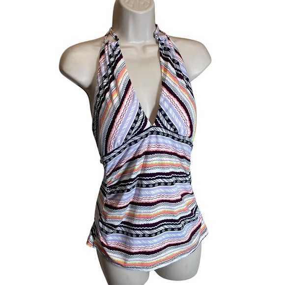 Anne Cole halter swim top striped women’s size large New with tags - Picture 1 of 8